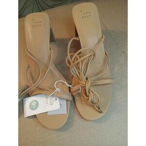 Size 9.5 Women's Marcia Lace up Heels with Memory Foam Insole - a New Day™ Beige